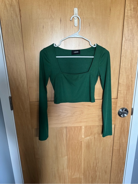 Cider Tops - Cider Deep Green Square Neck Long Sleeve Crop Top